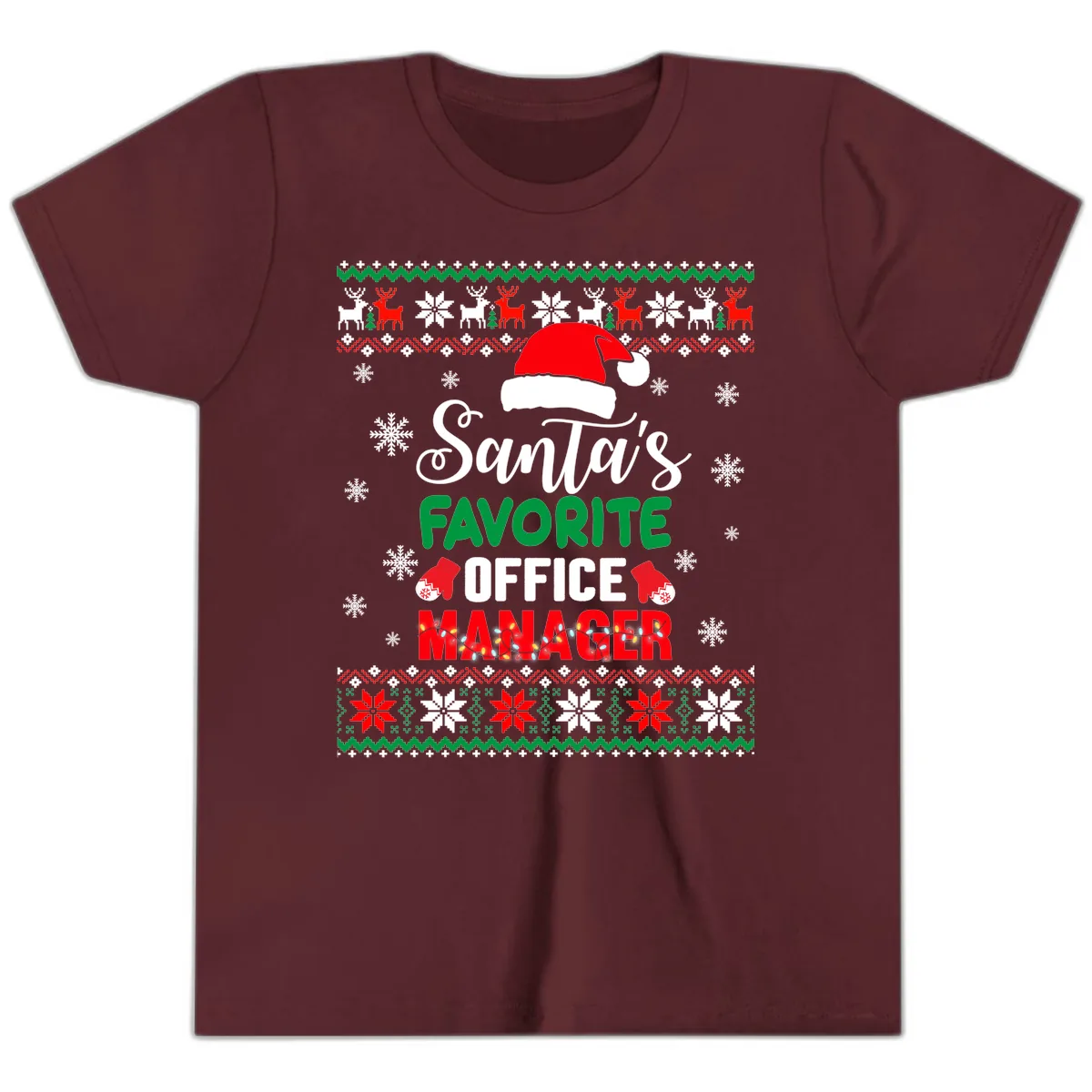 Santa's Favorite Office Manager Youth T-Shirt in Maroon