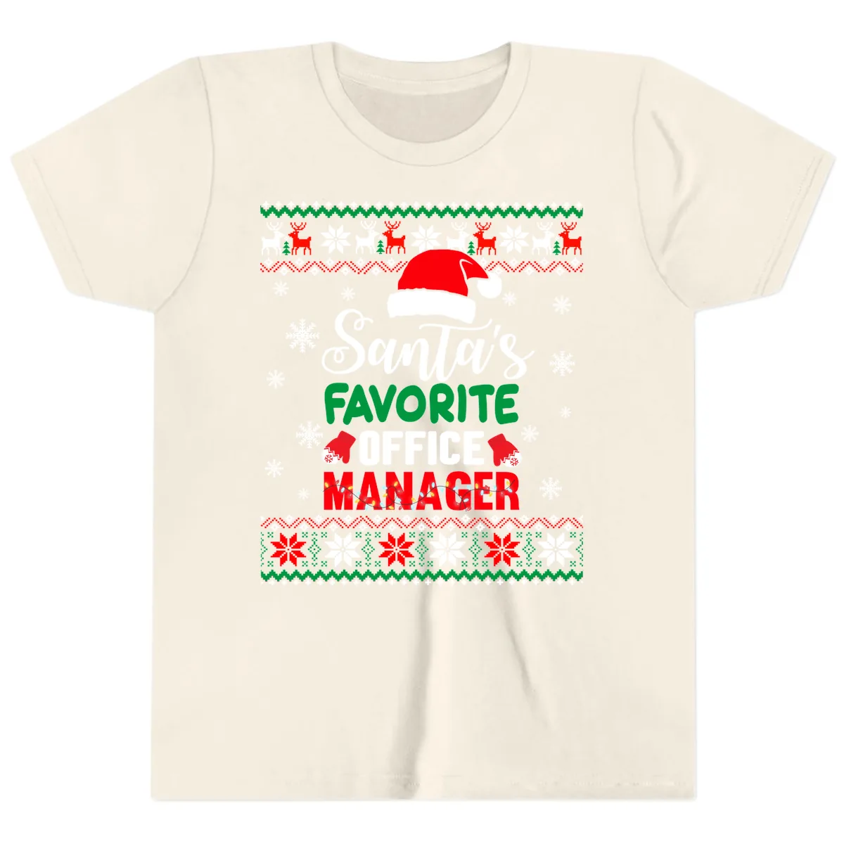 Santa's Favorite Office Manager Youth T-Shirt in Natural