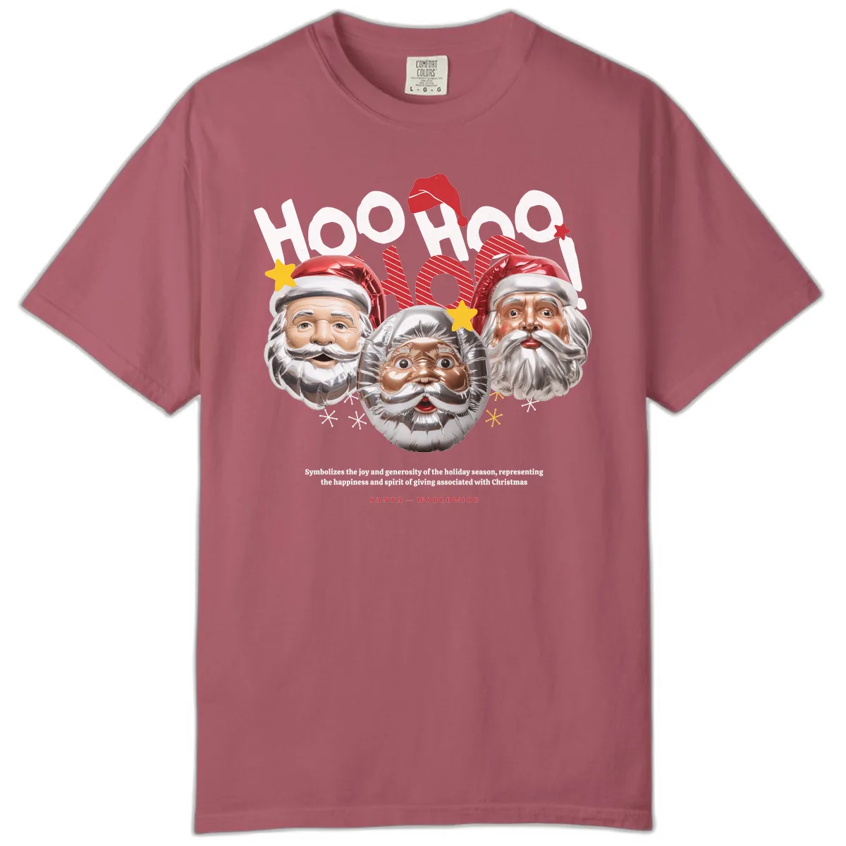Hoo Hoo Hoo Santa Faces Comfort Color in Crimson