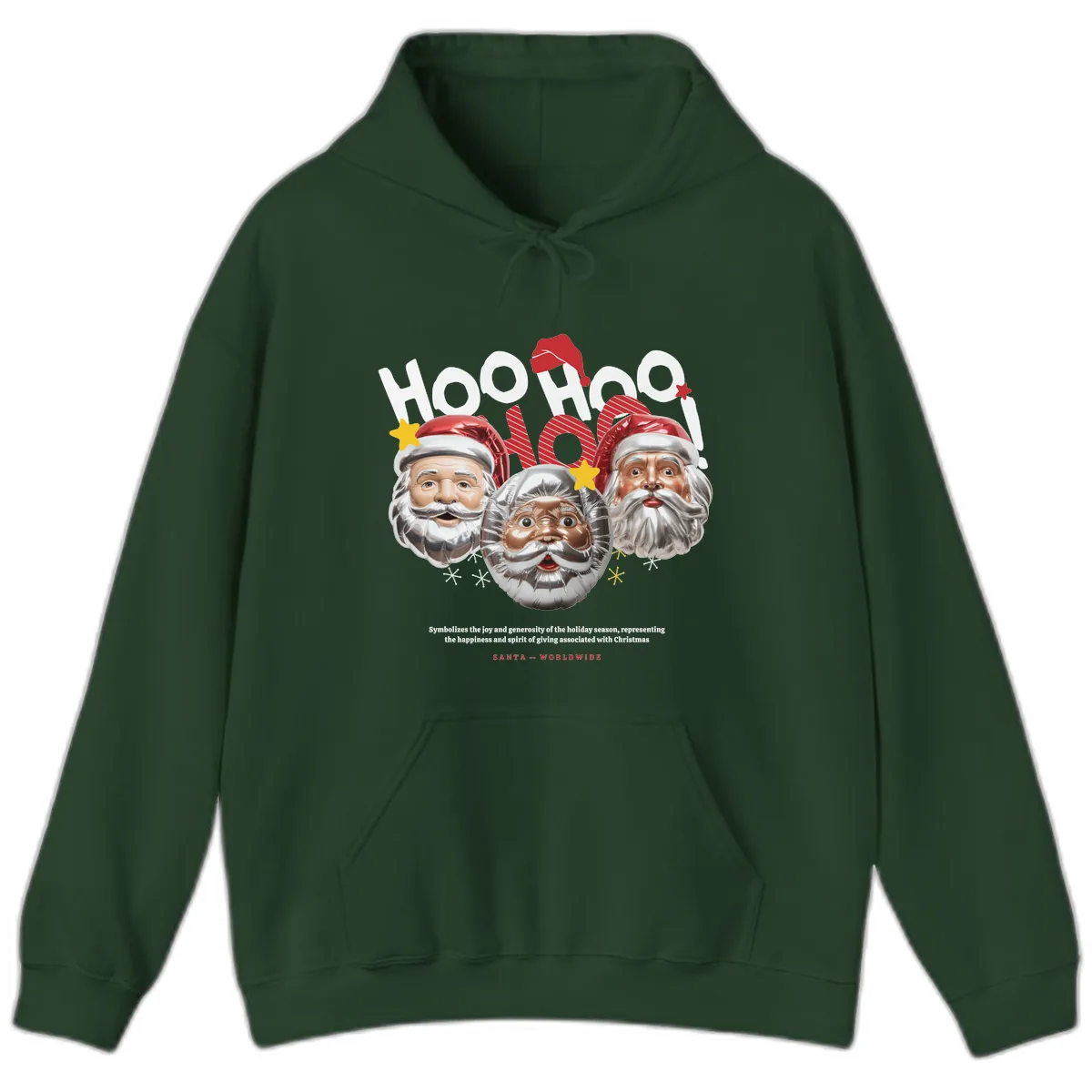 Hoo Hoo Hoo Santa Faces Hoodie in Forest Green