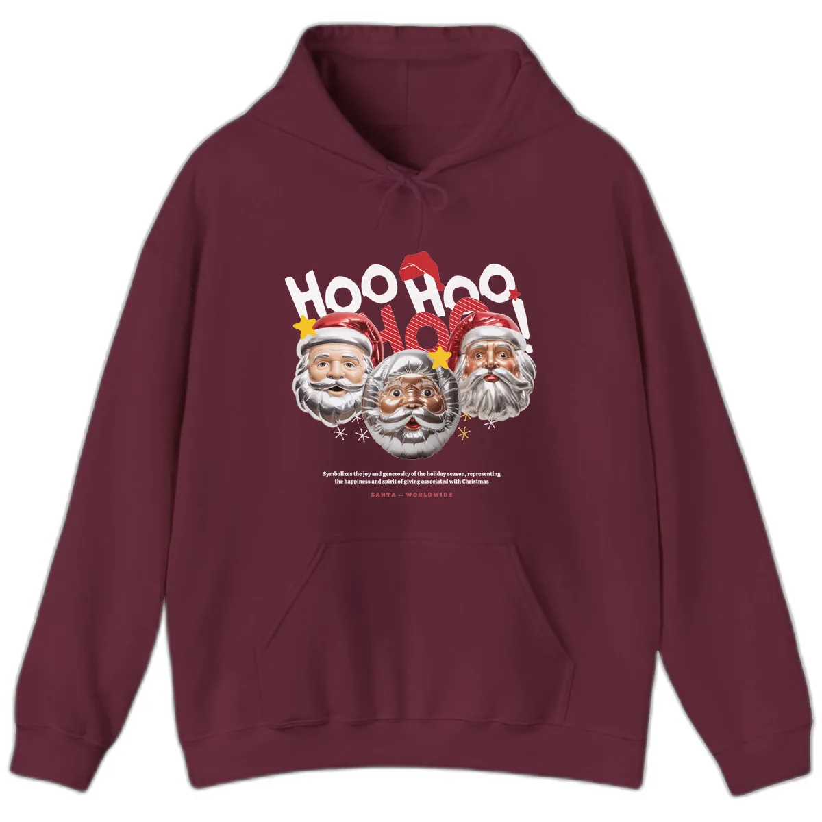 Hoo Hoo Hoo Santa Faces Hoodie in Maroon
