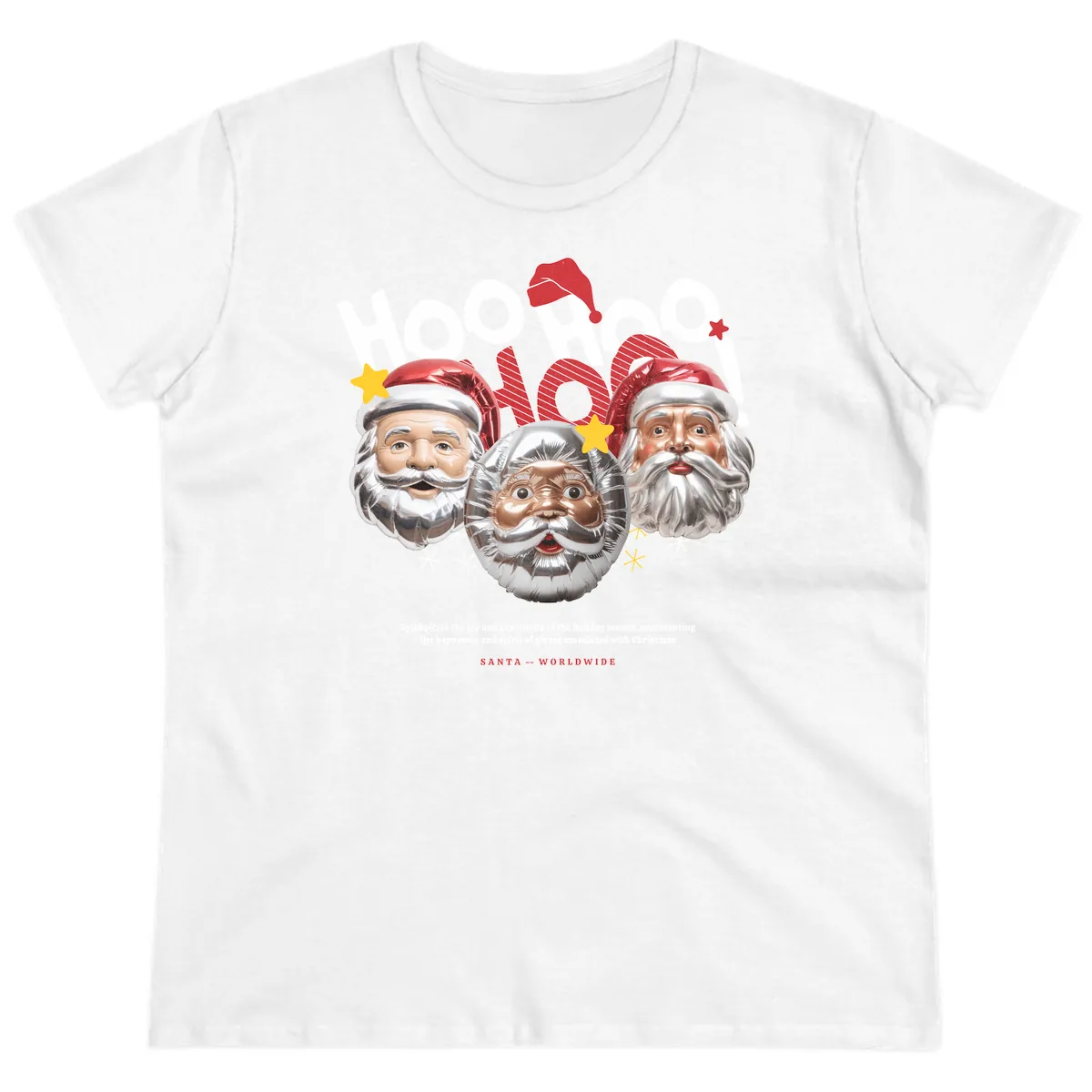 Hoo Hoo Hoo Santa Faces Ladies Tee in White