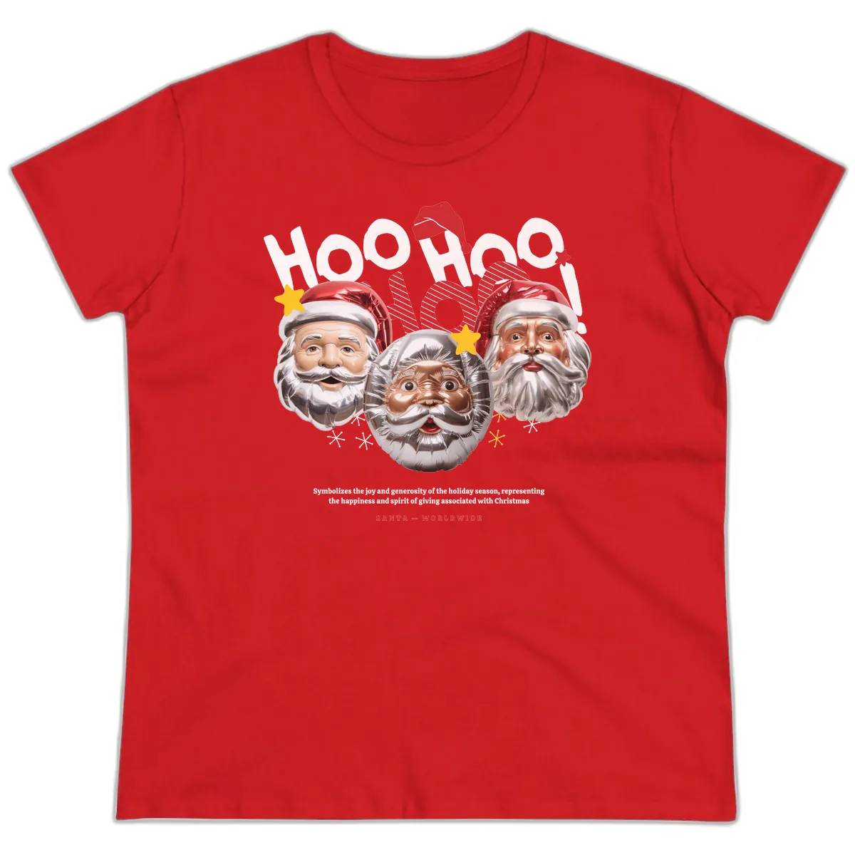Hoo Hoo Hoo Santa Faces Ladies Tee in Red
