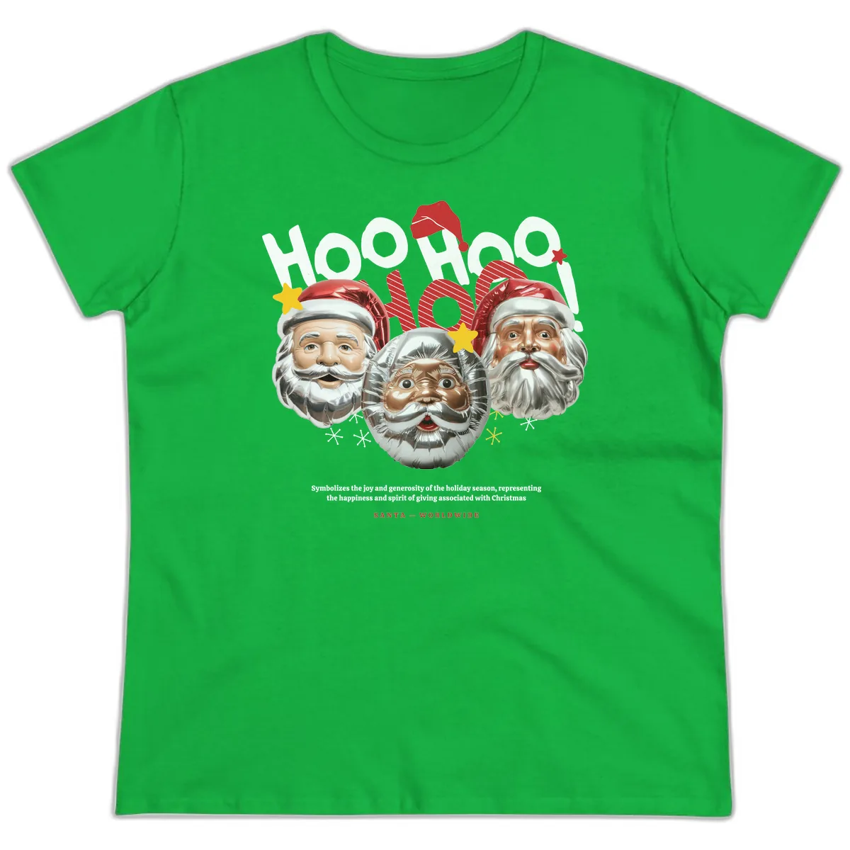 Hoo Hoo Hoo Santa Faces Ladies Tee in Irish Green