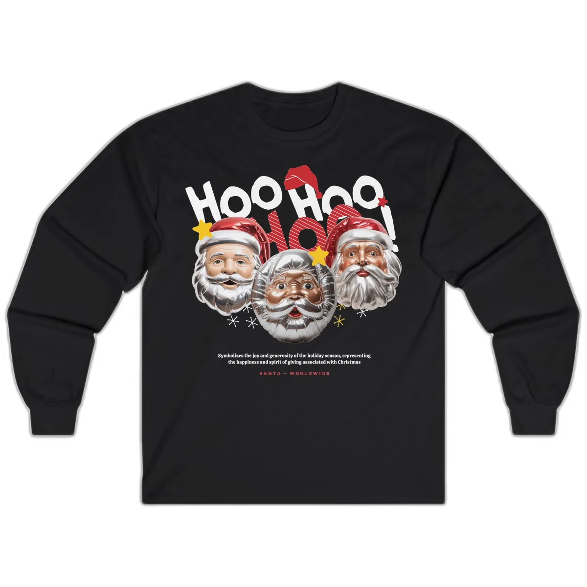 Hoo Hoo Hoo Santa Faces Long Sleeve in Black