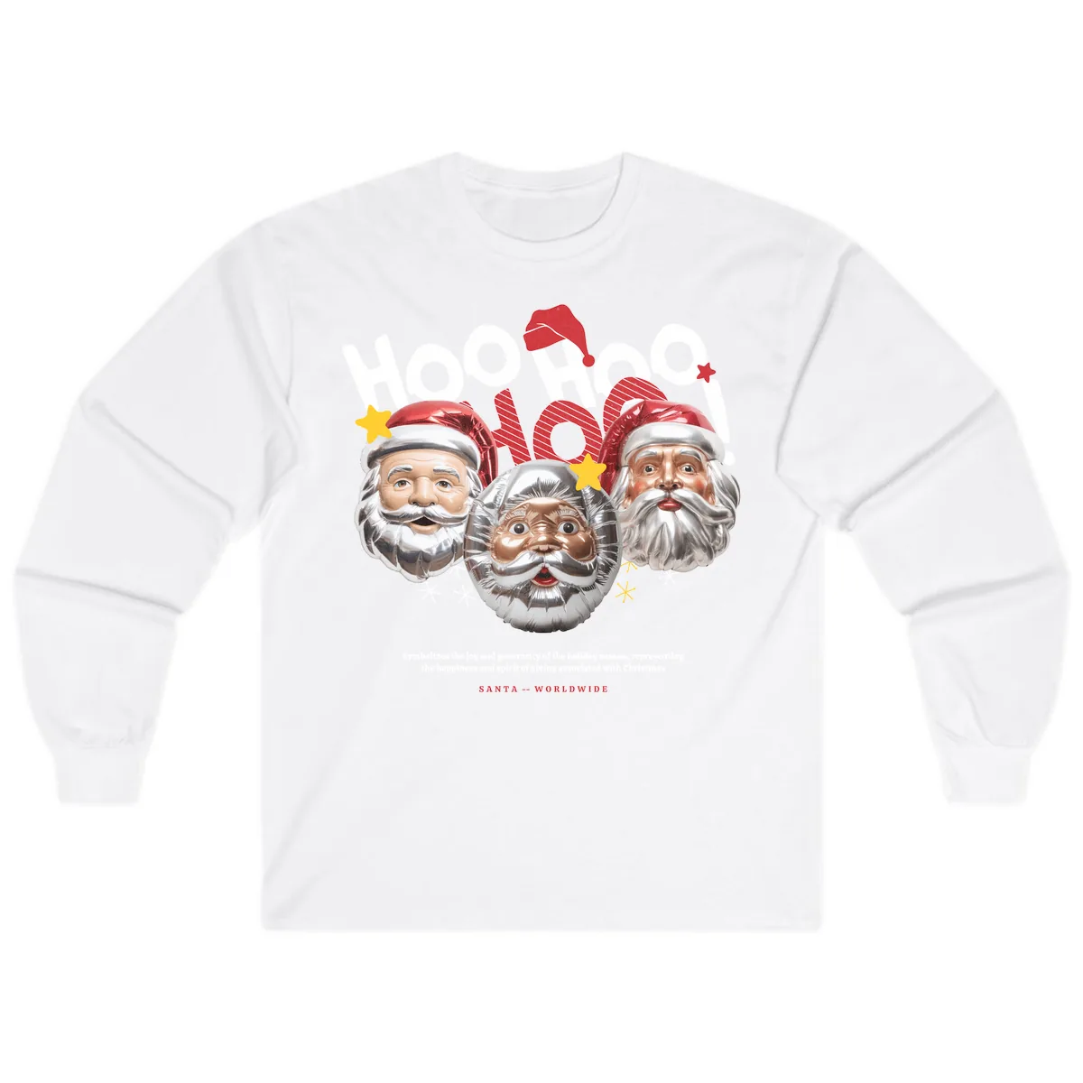 Hoo Hoo Hoo Santa Faces Long Sleeve in White
