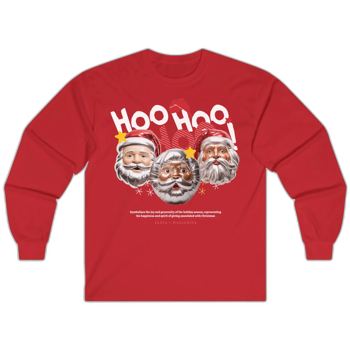 Hoo Hoo Hoo Santa Faces Long Sleeve in Red