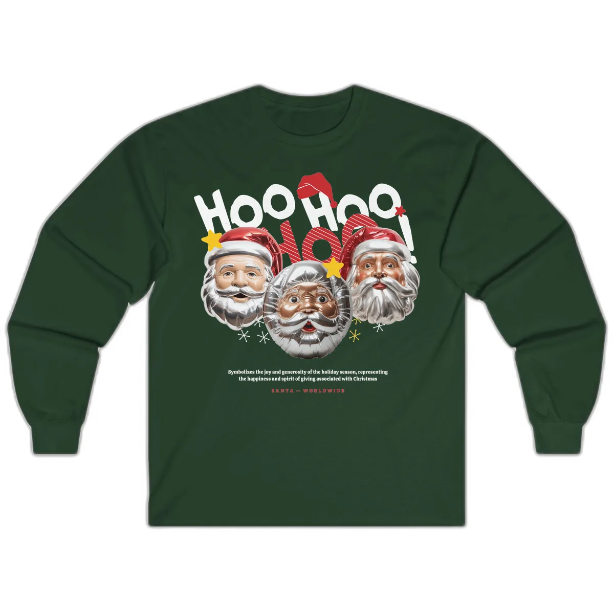Hoo Hoo Hoo Santa Faces Long Sleeve in Forest Green