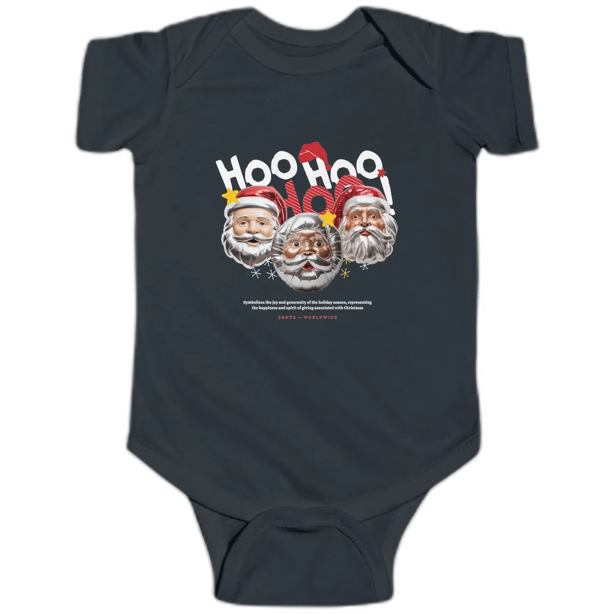 Hoo Hoo Hoo Santa Faces Baby Onesie in Black