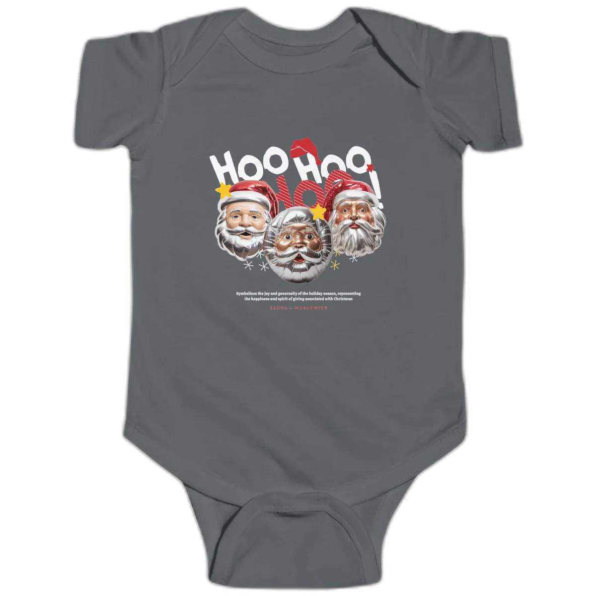 Hoo Hoo Hoo Santa Faces Baby Onesie in Charcoal