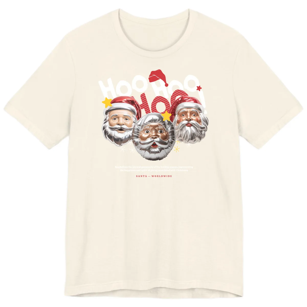 Hoo Hoo Hoo Santa Faces Premium T-Shirt in Natural