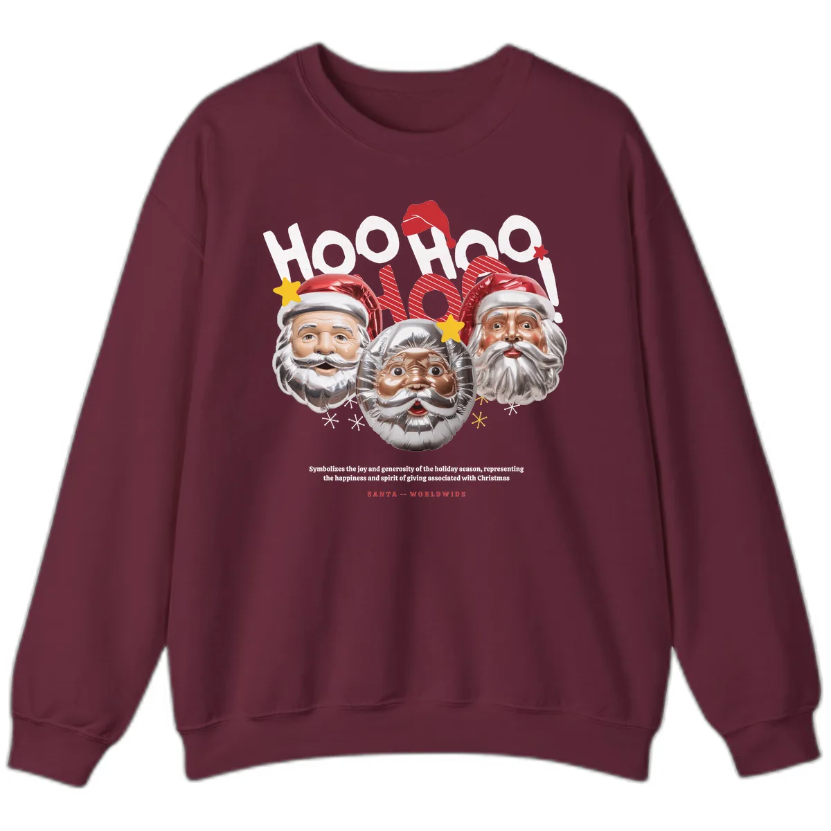Hoo Hoo Hoo Santa Faces Sweatshirt in Maroon