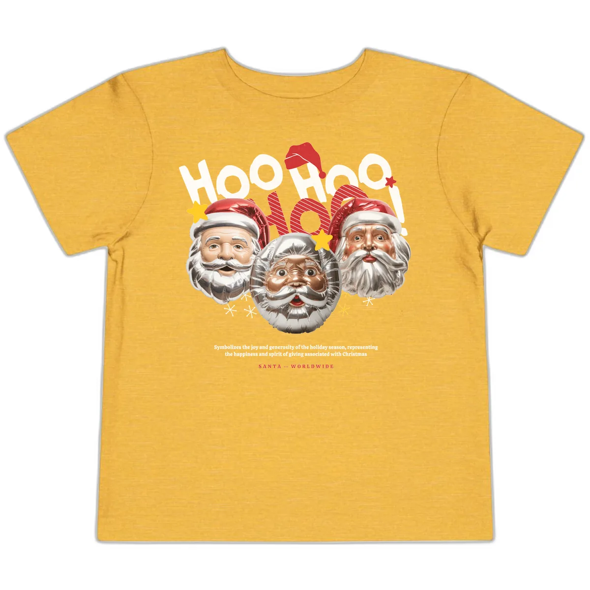 Hoo Hoo Hoo Santa Faces Toddler T-Shirt in Heather Yellow Gold