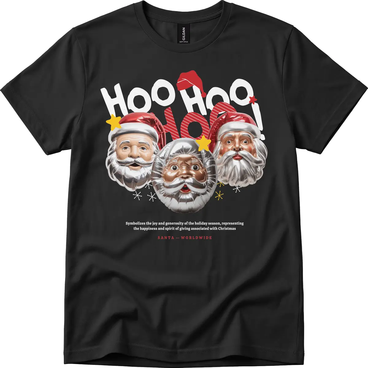 Hoo Hoo Hoo Santa Faces T-Shirt in Black