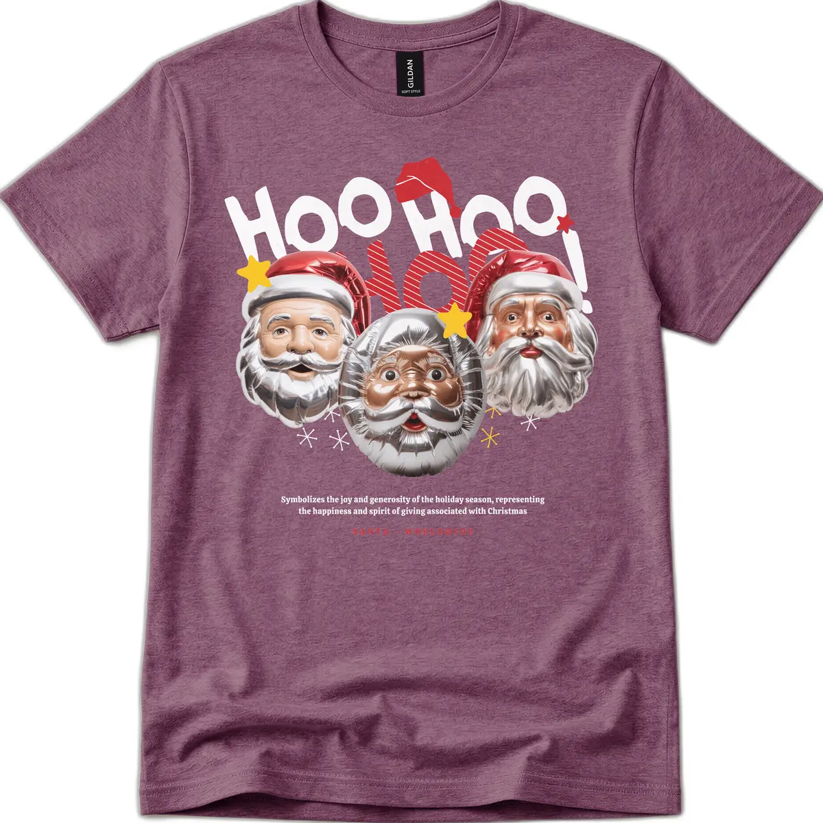 Hoo Hoo Hoo Santa Faces T-Shirt in Heather Maroon
