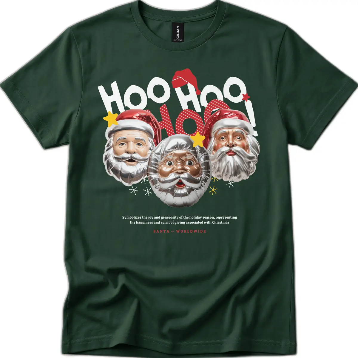 Hoo Hoo Hoo Santa Faces T-Shirt in Forest Green