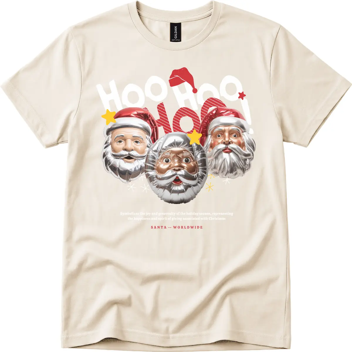 Hoo Hoo Hoo Santa Faces T-Shirt in Natural