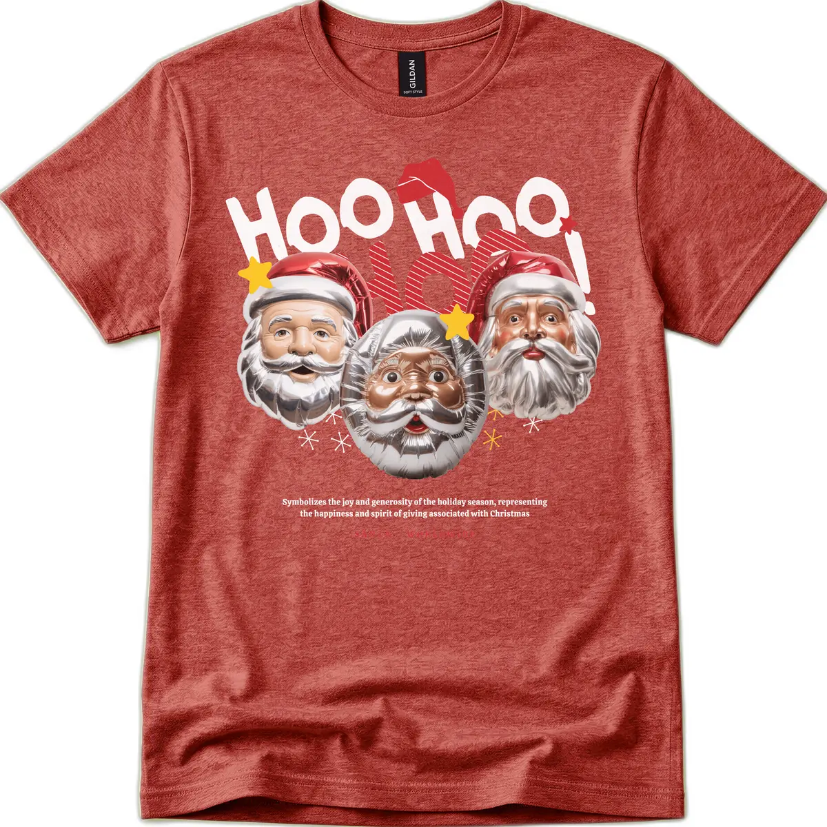 Hoo Hoo Hoo Santa Faces T-Shirt in Heather Cardinal