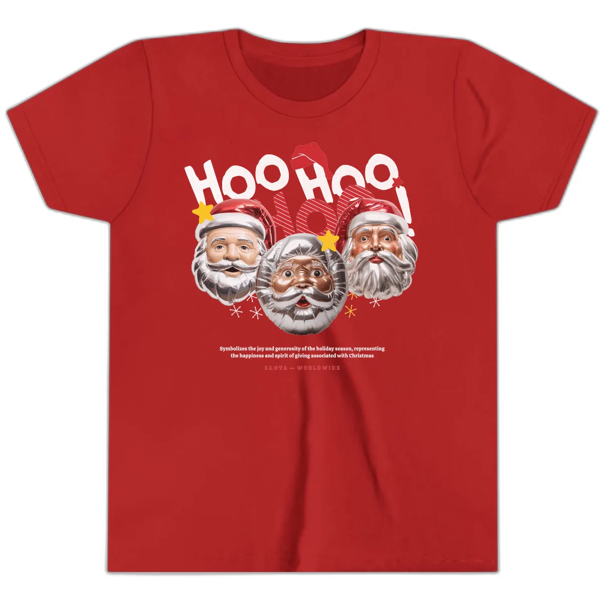 Hoo Hoo Hoo Santa Faces Youth T-Shirt in Red