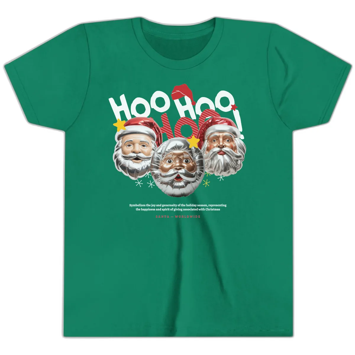 Hoo Hoo Hoo Santa Faces Youth T-Shirt in Kelly