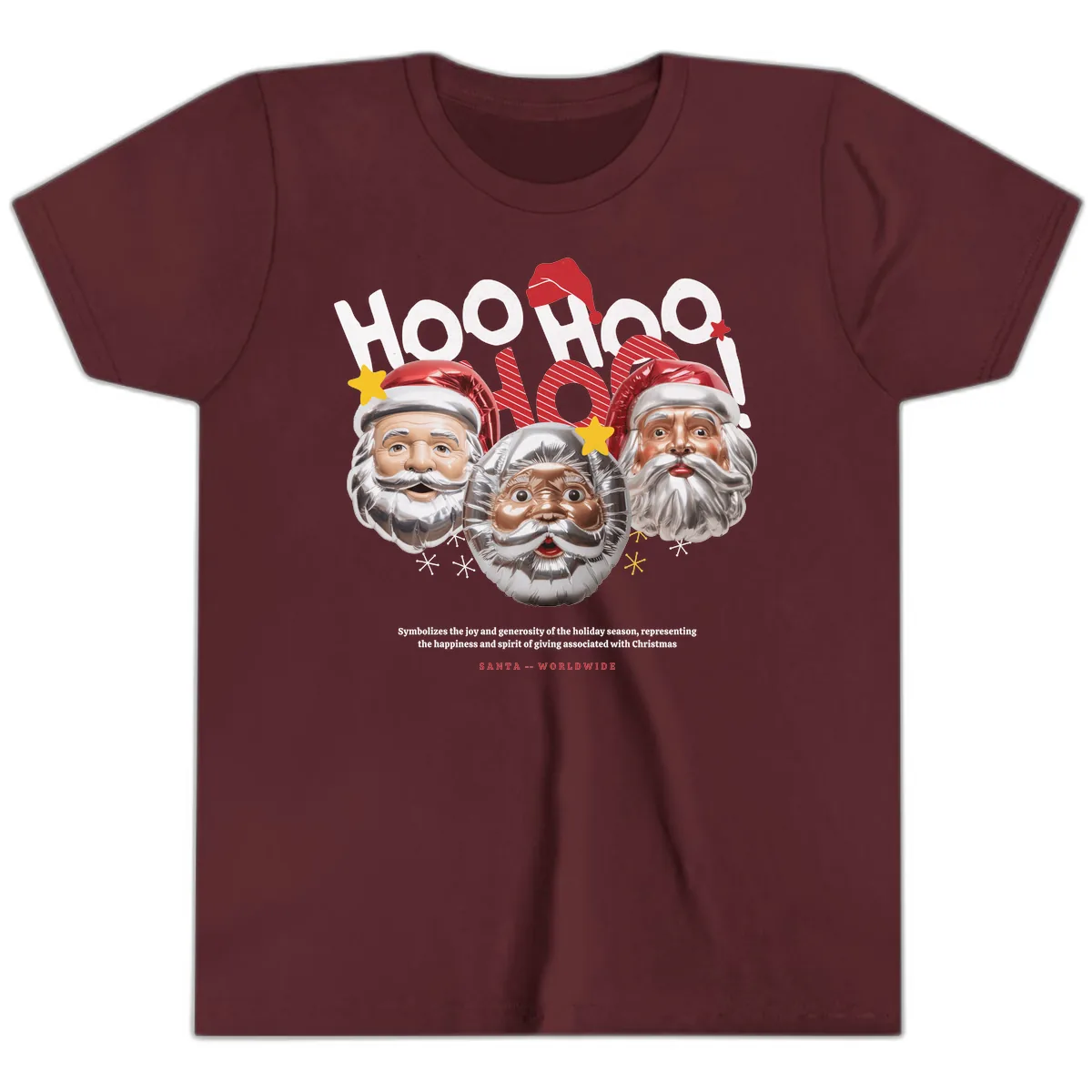 Hoo Hoo Hoo Santa Faces Youth T-Shirt in Maroon