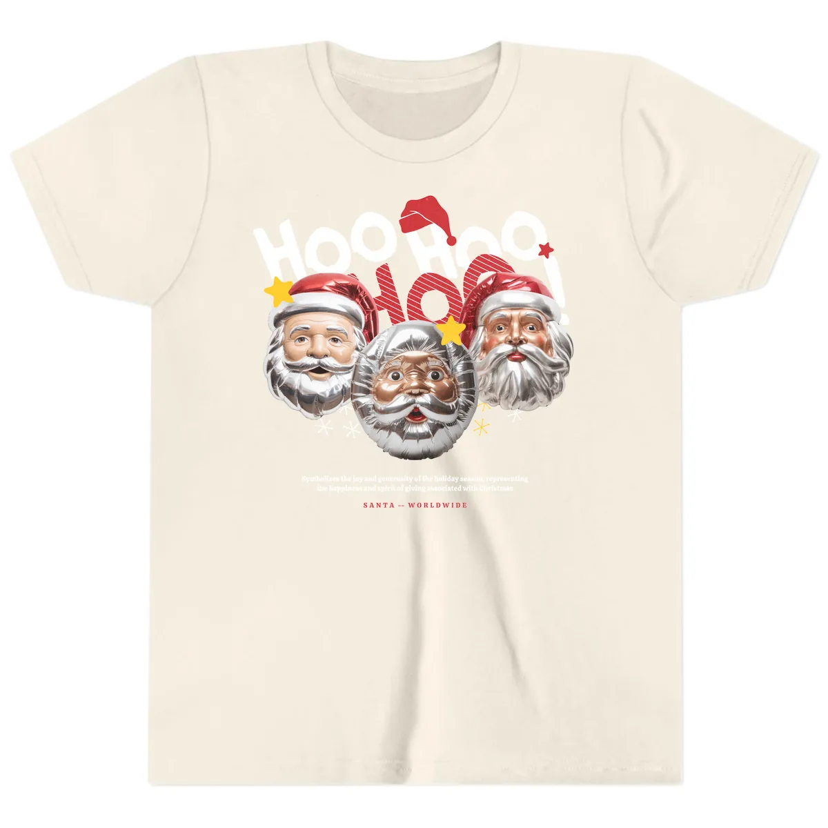 Hoo Hoo Hoo Santa Faces Youth T-Shirt in Natural