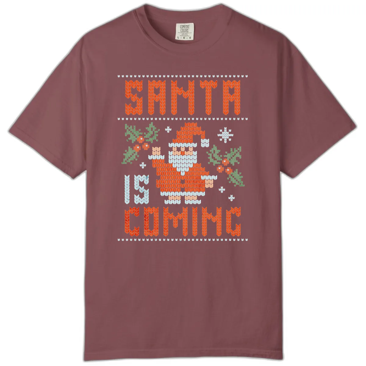 Santa Is Coming Ugly Christmas Sweater Comfort Color in Brick