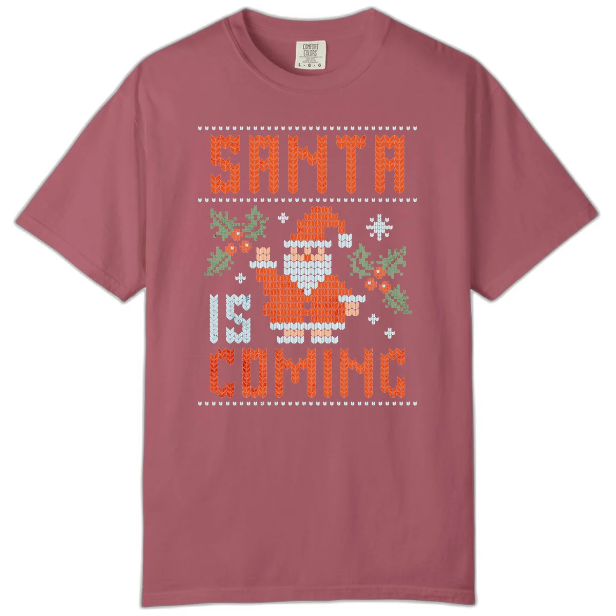 Santa Is Coming Ugly Christmas Sweater Comfort Color in Crimson