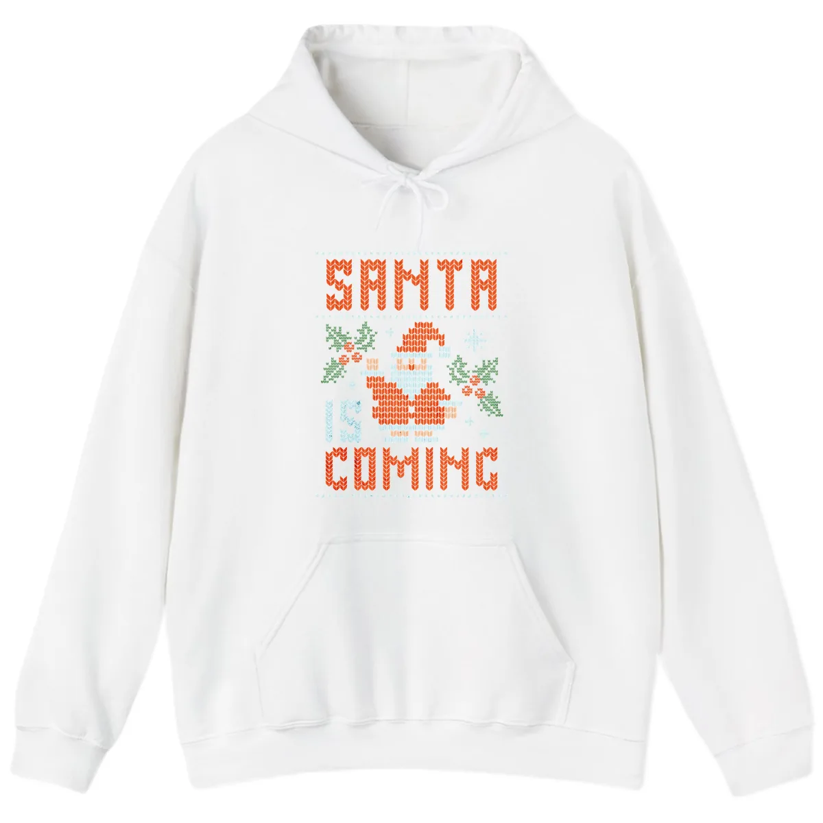 Santa Is Coming Ugly Christmas Sweater Hoodie in White