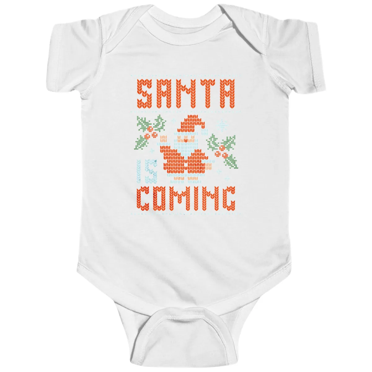 Santa Is Coming Ugly Christmas Sweater Baby Onesie in White