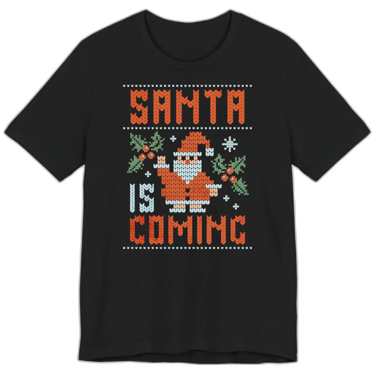 Santa Is Coming Ugly Christmas Sweater Premium T-Shirt in Black