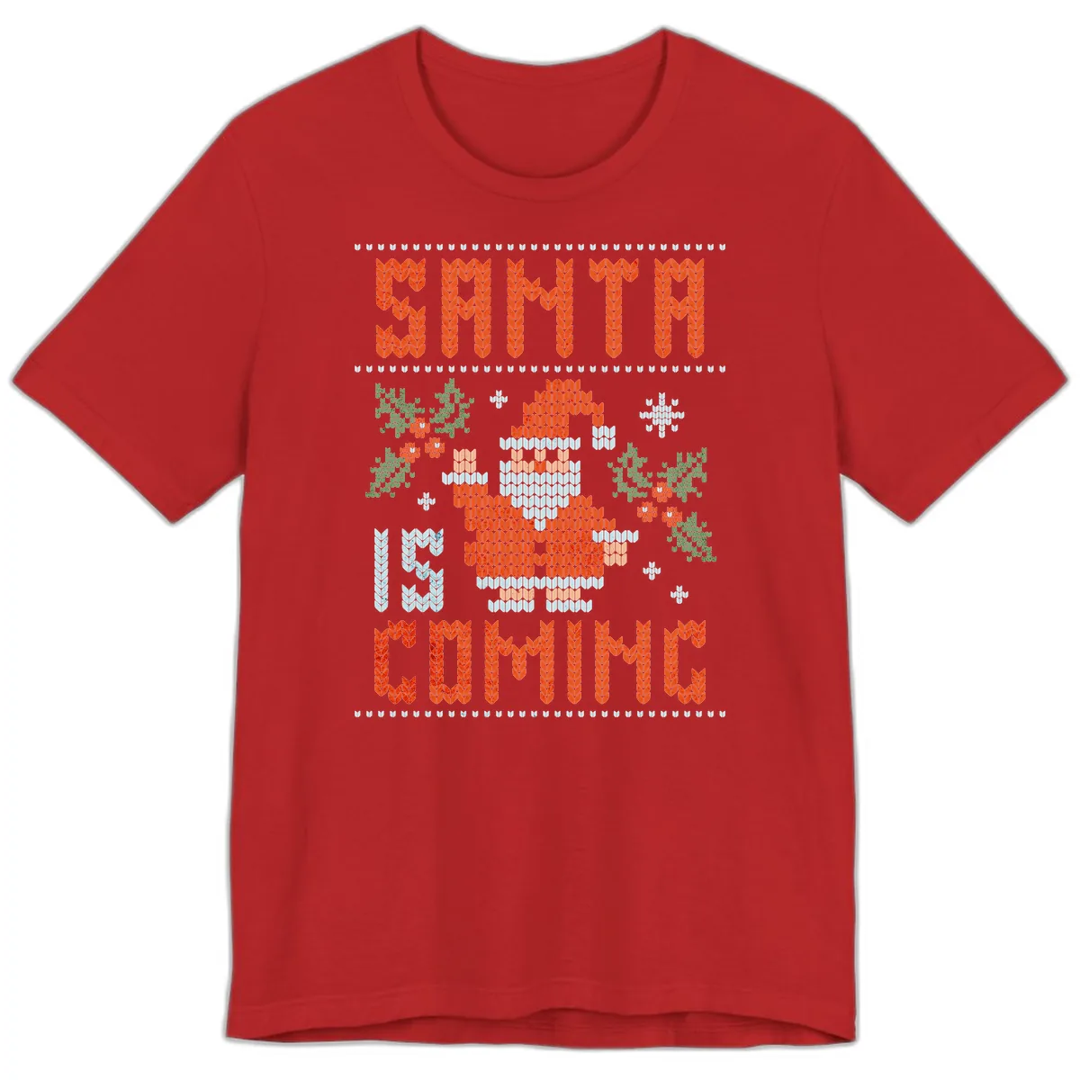 Santa Is Coming Ugly Christmas Sweater Premium T-Shirt in Red
