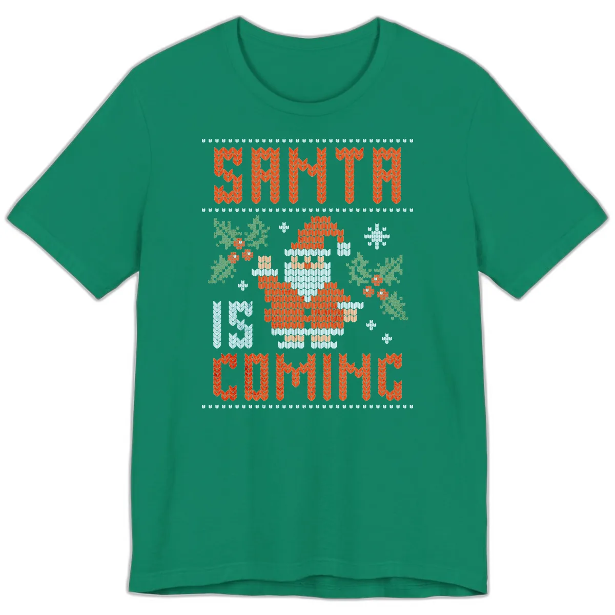 Santa Is Coming Ugly Christmas Sweater Premium T-Shirt in Kelly
