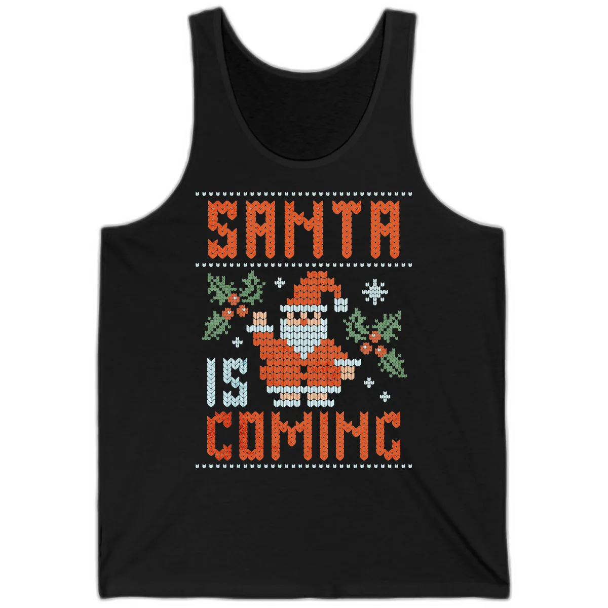 Santa Is Coming Ugly Christmas Sweater Tank in Black