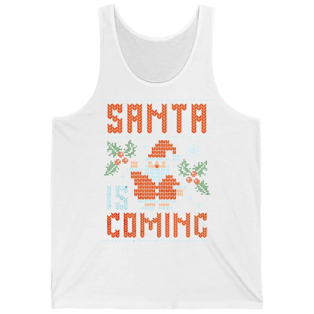 Santa Is Coming Ugly Christmas Sweater Tank in White
