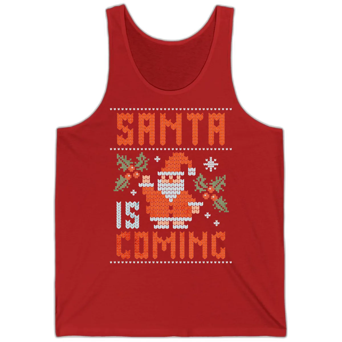 Santa Is Coming Ugly Christmas Sweater Tank in Red
