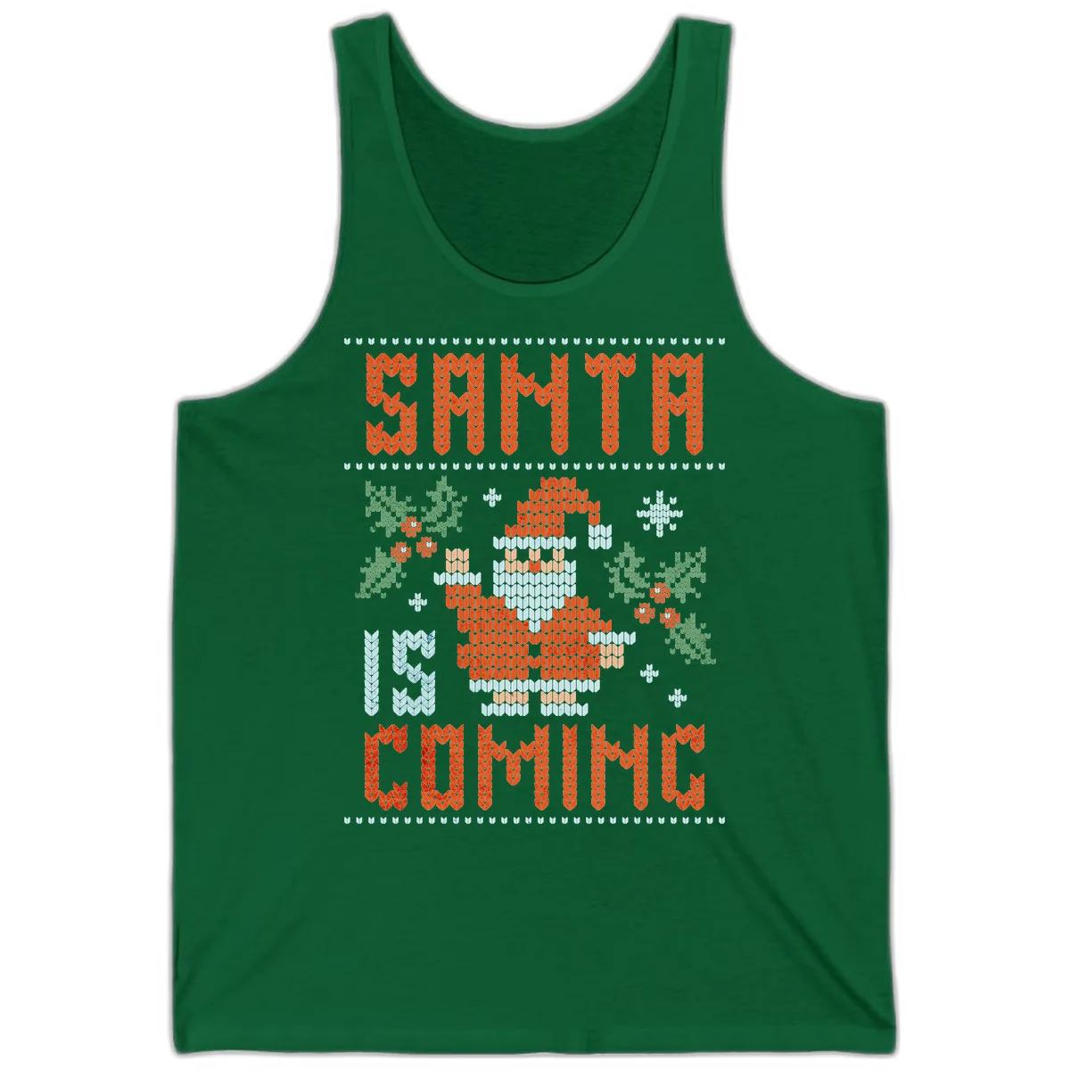 Santa Is Coming Ugly Christmas Sweater Tank in Kelly