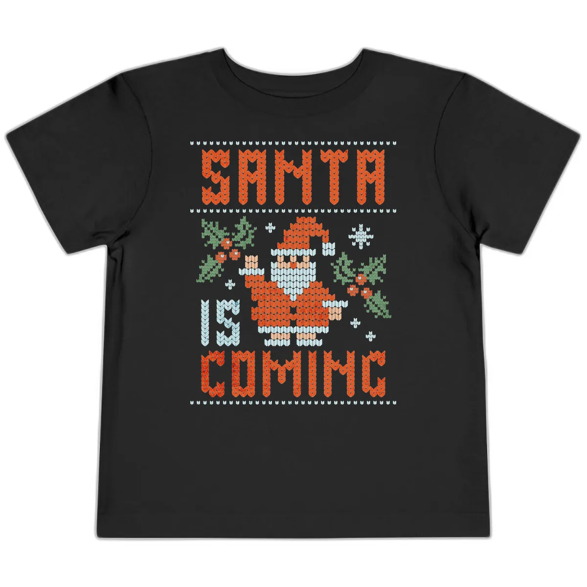 Santa Is Coming Ugly Christmas Sweater Toddler T-Shirt in Black