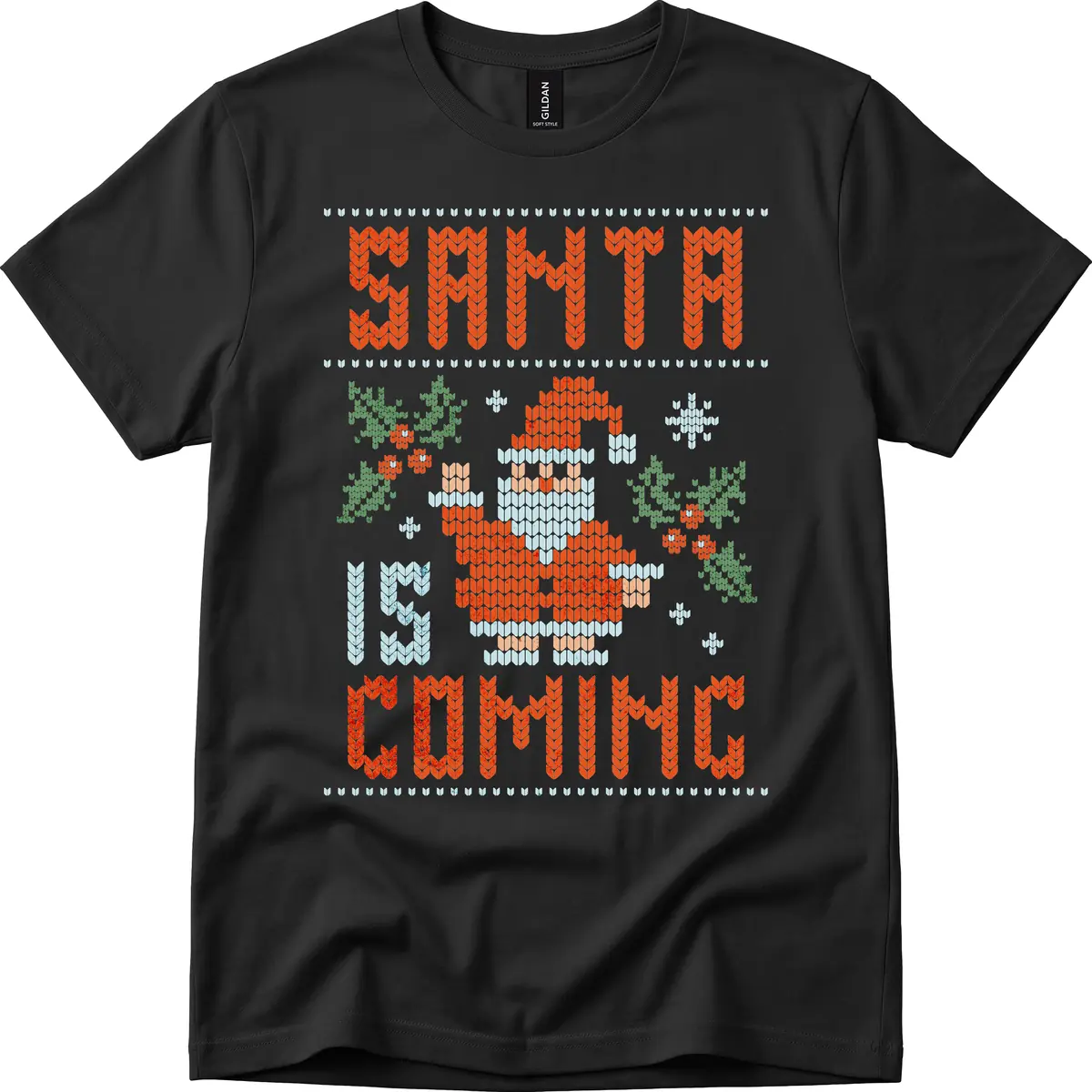 Santa Is Coming Ugly Christmas Sweater T-Shirt in Black