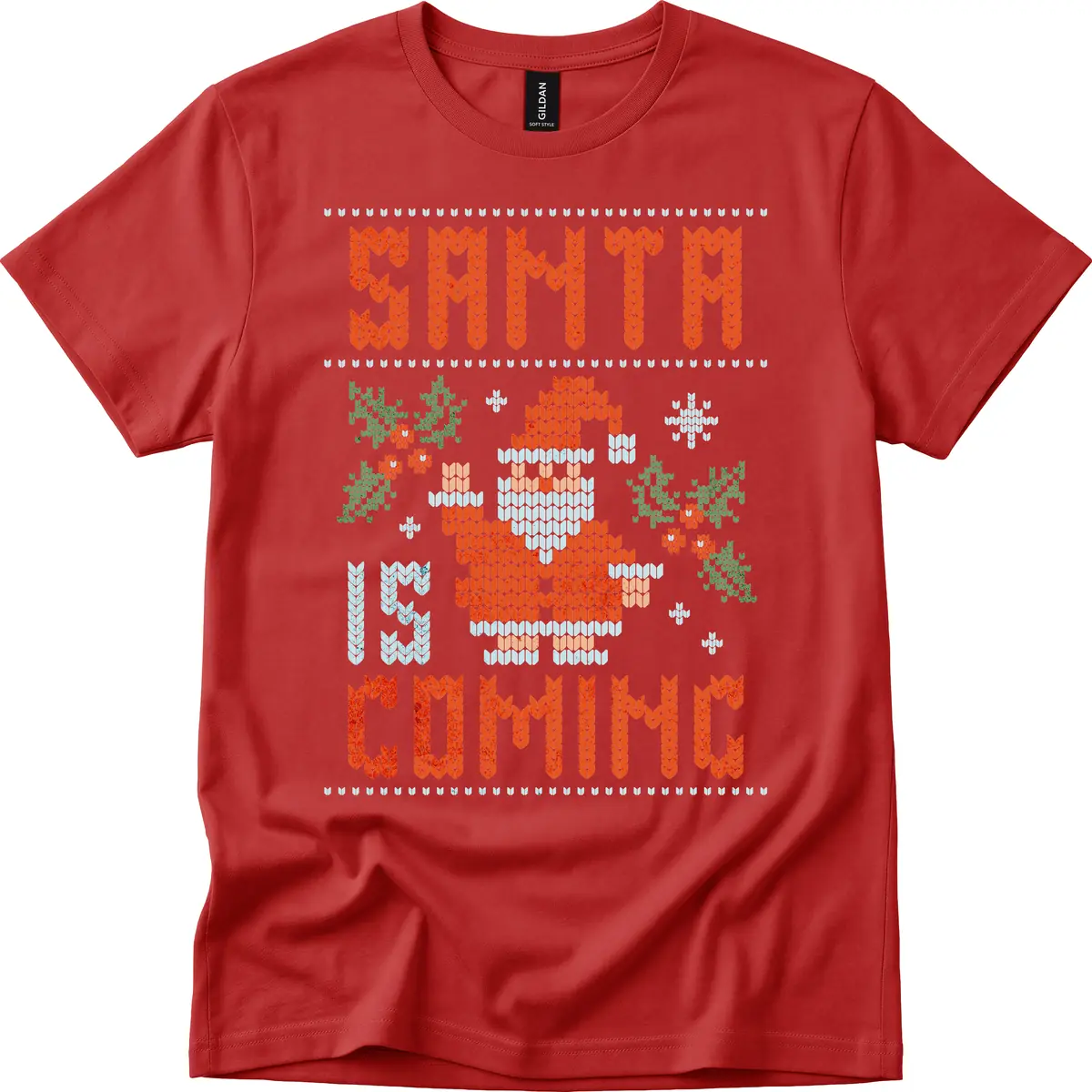 Santa Is Coming Ugly Christmas Sweater T-Shirt in Red
