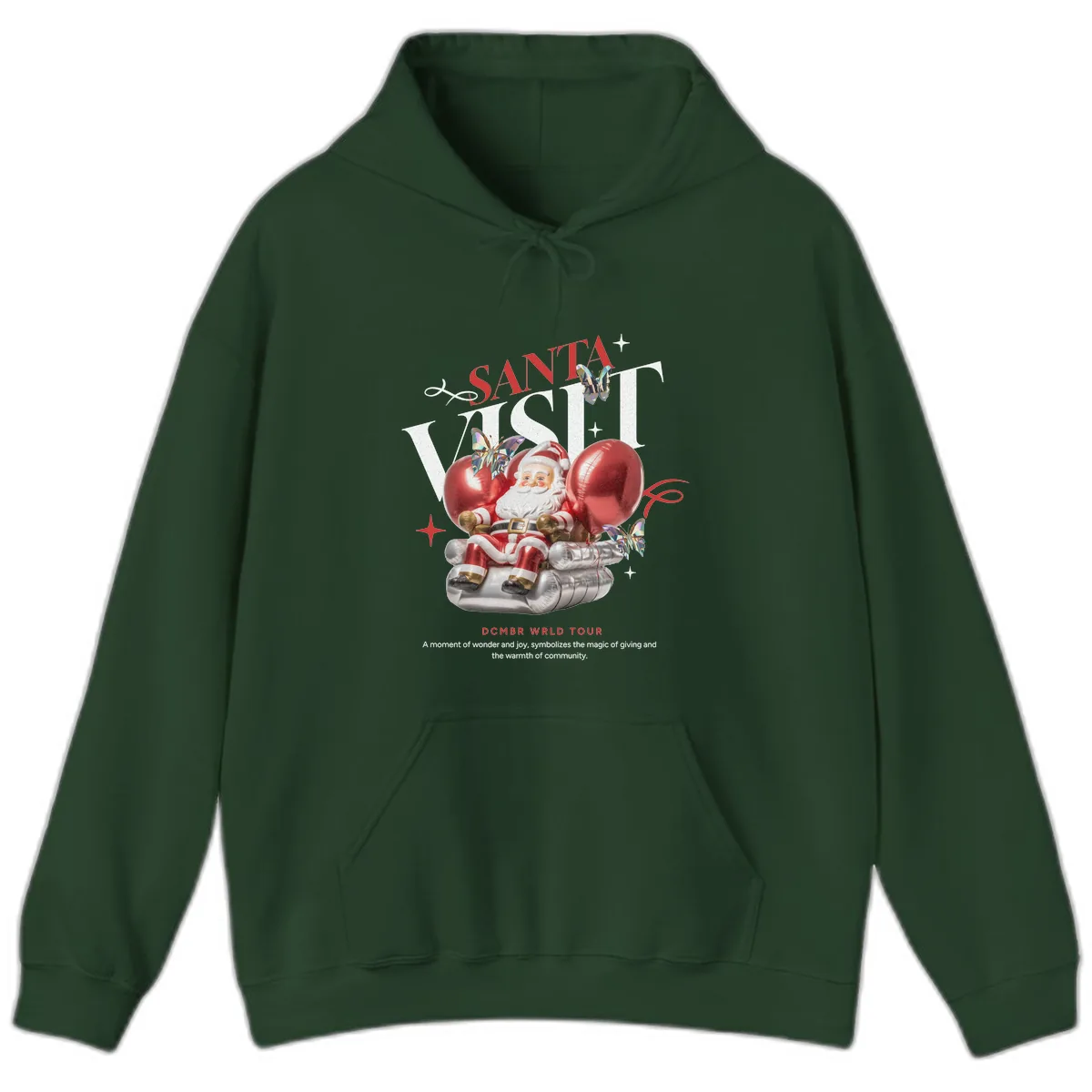Santa's December World Tour Hoodie in Forest Green