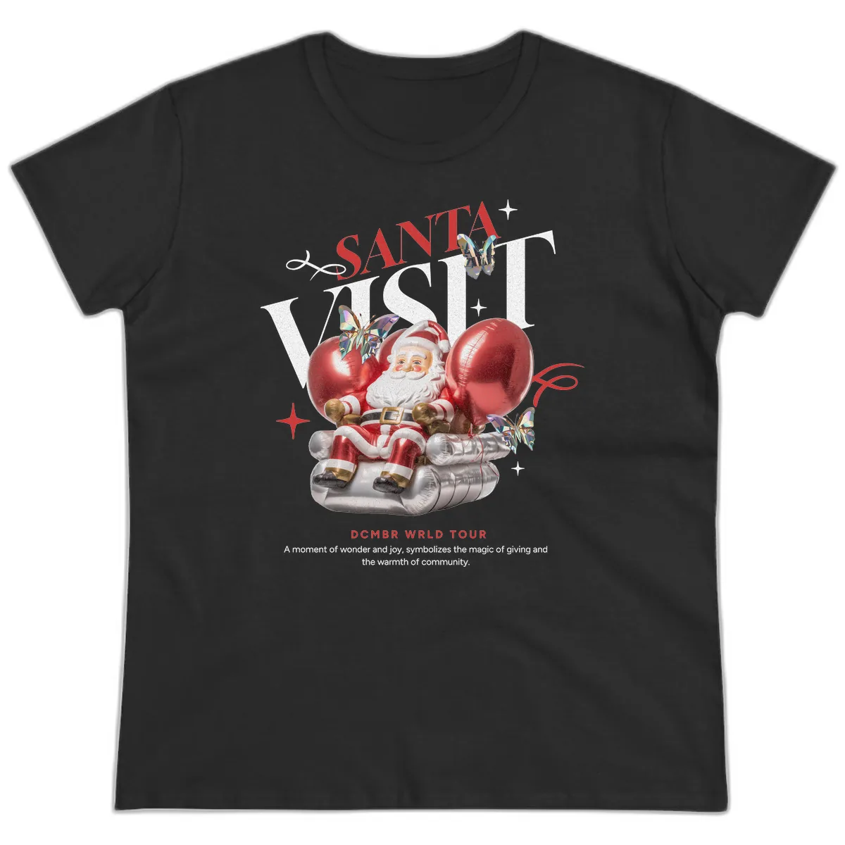Santa's December World Tour Ladies Tee in Black