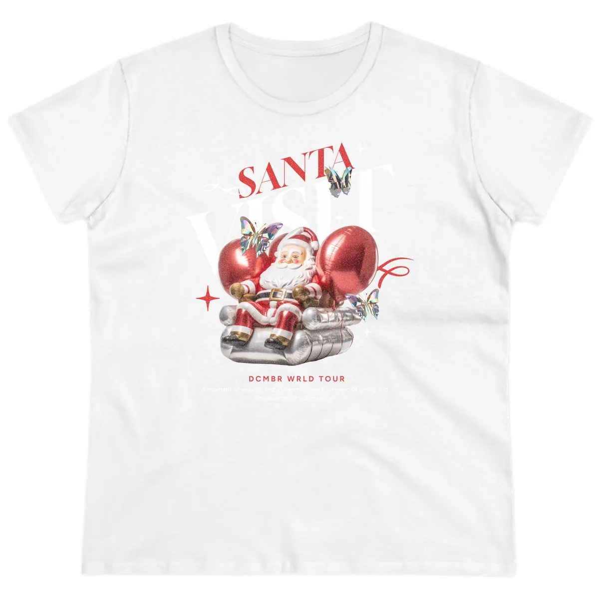 Santa's December World Tour Ladies Tee in White