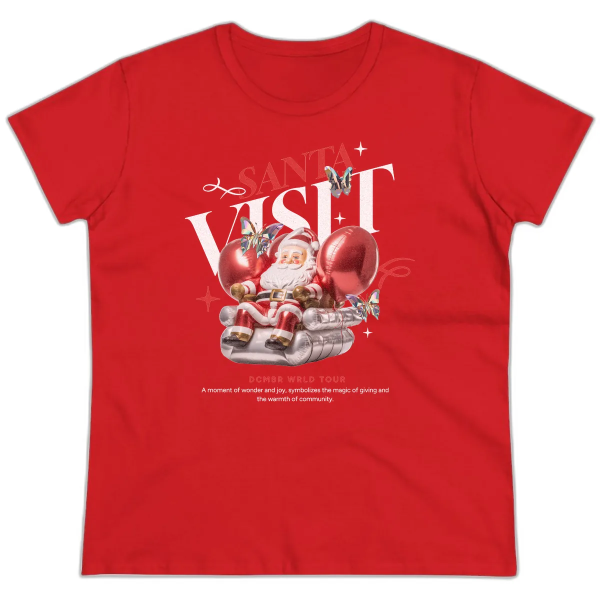 Santa's December World Tour Ladies Tee in Red