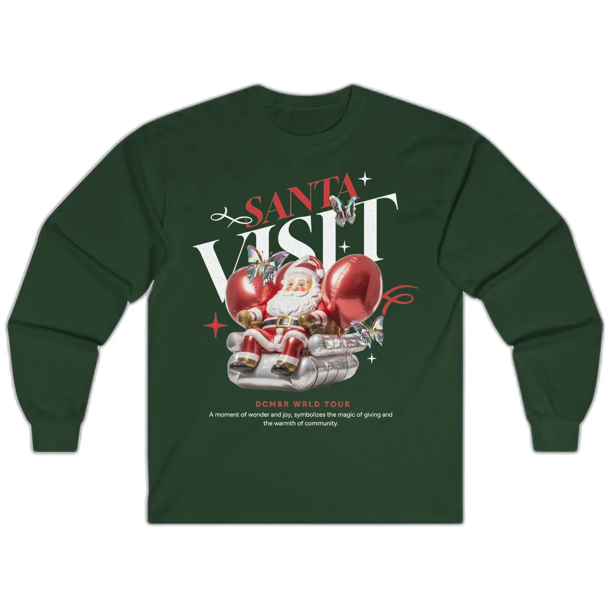 Santa's December World Tour Long Sleeve in Forest Green