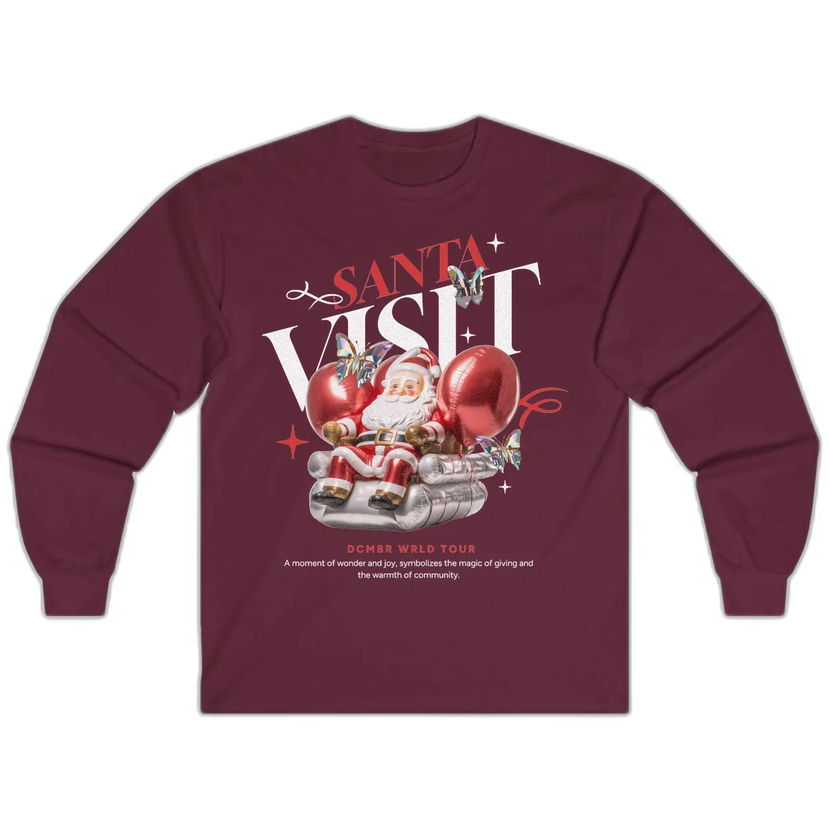 Santa's December World Tour Long Sleeve in Maroon