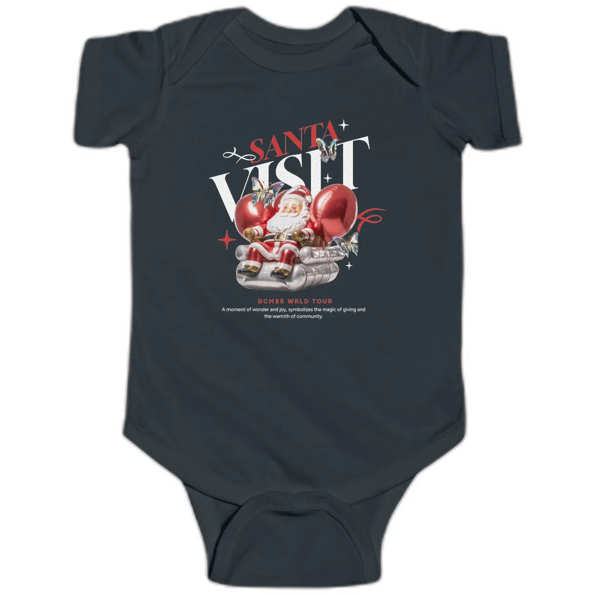Santa's December World Tour Baby Onesie in Black