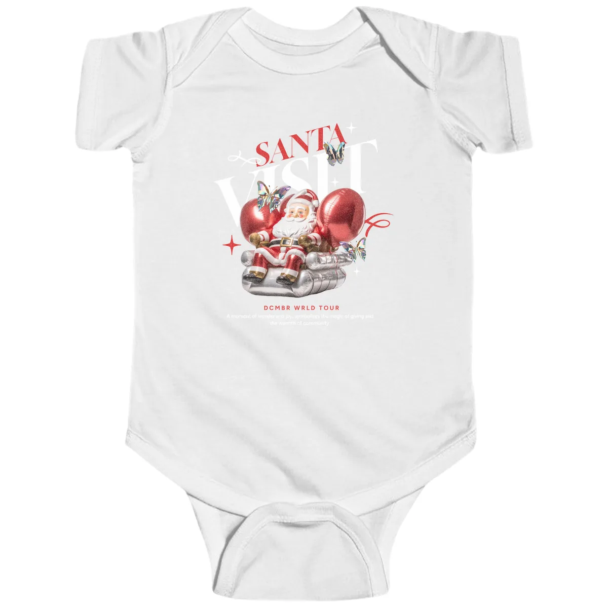 Santa's December World Tour Baby Onesie in White