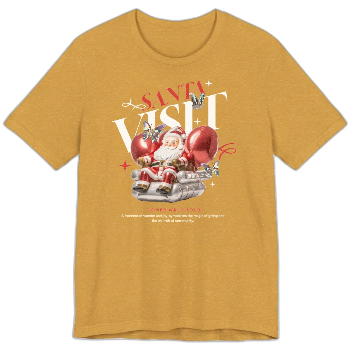 Santa's December World Tour Premium T-Shirt in Heather Mustard