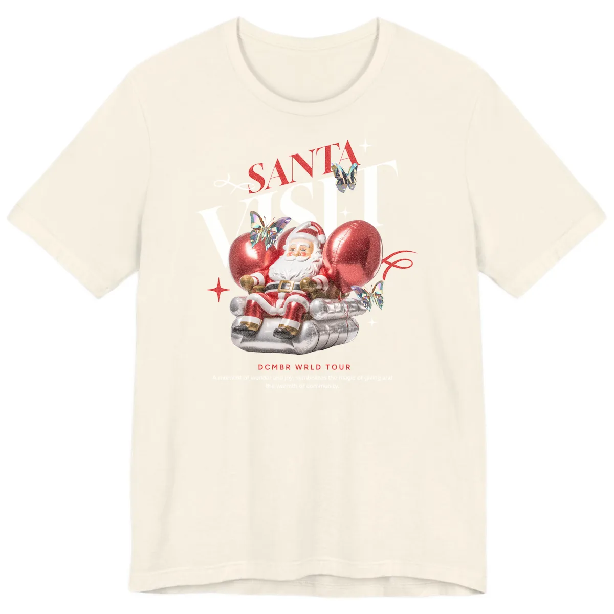 Santa's December World Tour Premium T-Shirt in Natural